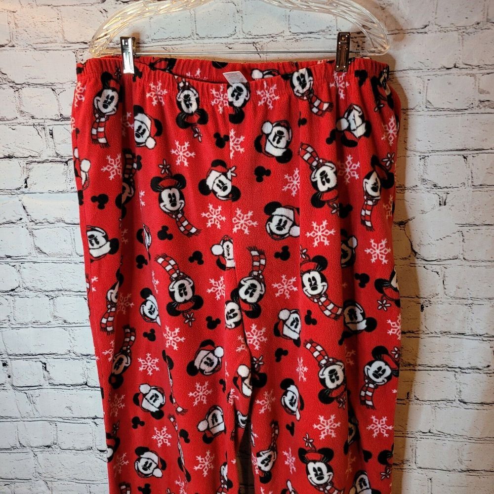 Disney‎ Minnie Mouse Pajama Set Womens 2X Red Gray Excellent Holiday Fleece 2pc - Picture 8 of 8
